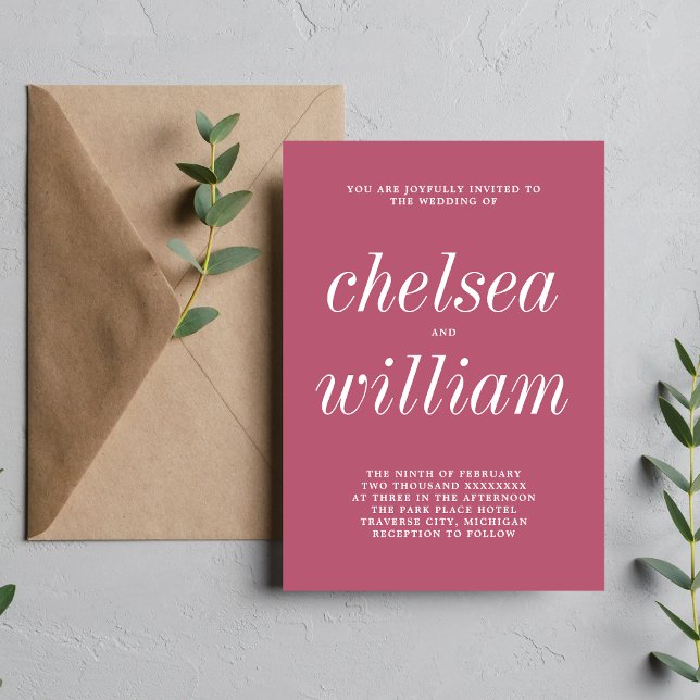 True Simplicity 2 Mulberry Minimalist Wedding Invitation (Creator Uploaded)