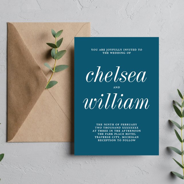 True Simplicity 2 Neptune Blue Minimalist Wedding Invitation (Creator Uploaded)