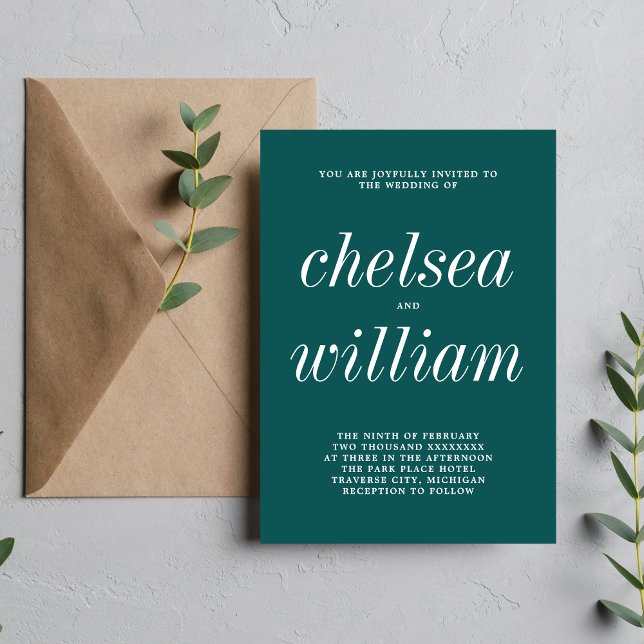True Simplicity 2 Peacock Minimalist Wedding Invitation (Creator Uploaded)