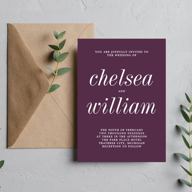 True Simplicity 2 Plum Purple Minimalist Wedding Invitation (Creator Uploaded)