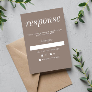 True Simplicity 2 Taupe Simple Minimalist Wedding RSVP Card