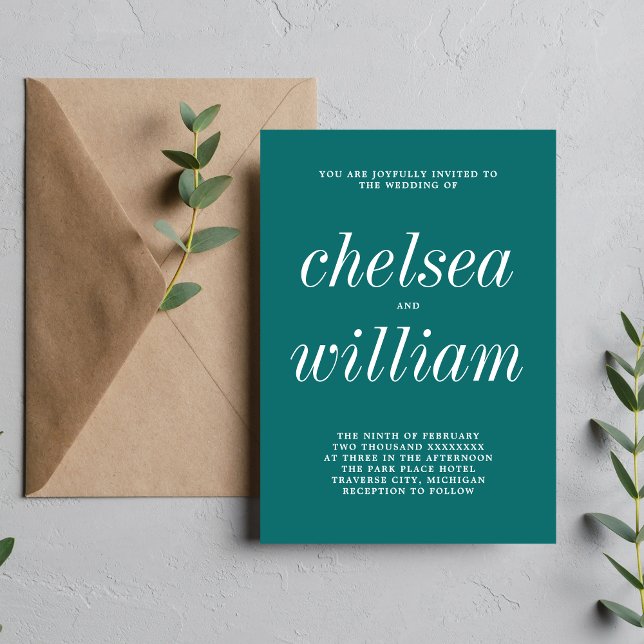 True Simplicity 2 Teal Minimalist Wedding Invitation (Creator Uploaded)