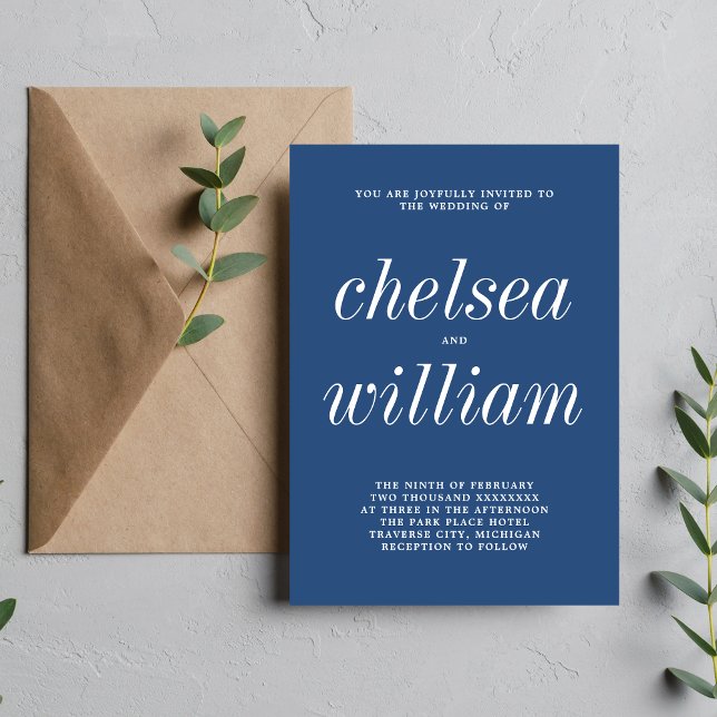 True Simplicity 2 True Blue Minimalist Wedding Invitation (Creator Uploaded)