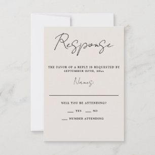 True Simplicity 3 Beige & Black Minimalist Wedding RSVP Card