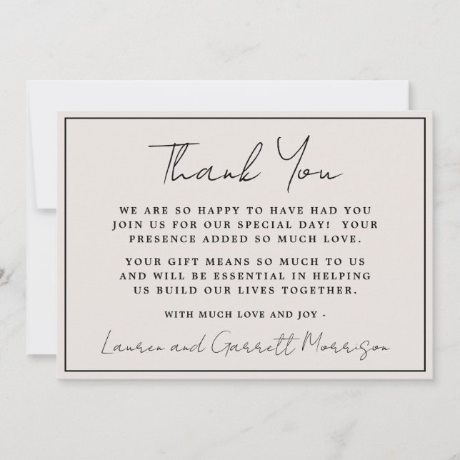 True Simplicity 3 Beige & Black Thank You Note (Front)