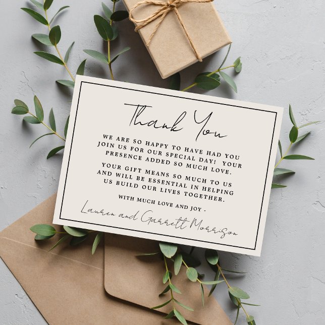 True Simplicity 3 Beige & Black Thank You Note Card (Creator Uploaded)