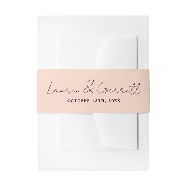 True Simplicity 3 Bride Groom Blush Wedding Invitation Belly Band (Front Example)