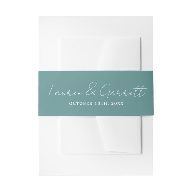 True Simplicity 3 Bride Groom Duck Egg Wedding Invitation Belly Band (Front Example)