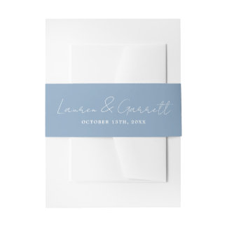 True Simplicity 3 Bride Groom Glacier Blue Wedding Invitation Belly Band