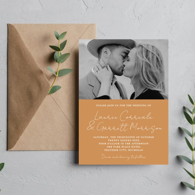 True Simplicity 3 Modern Apricot Photo Wedding Invitation (Creator Uploaded)
