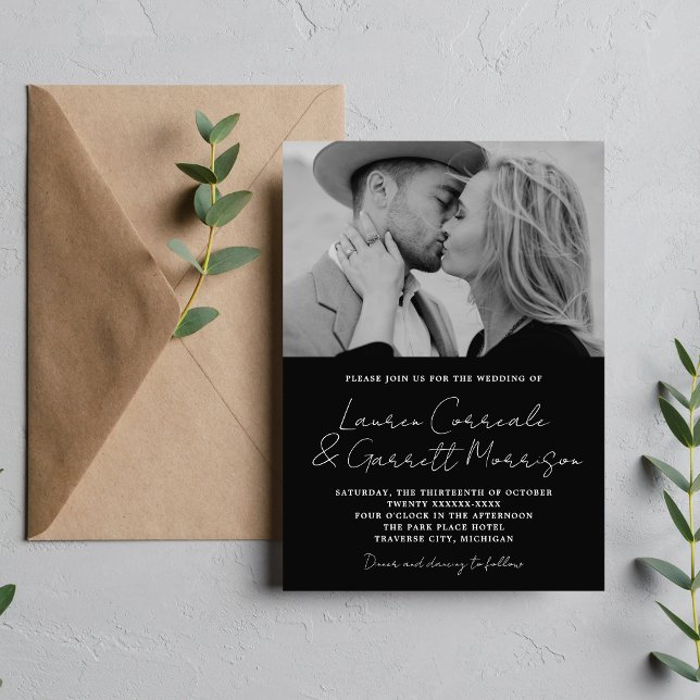 True Simplicity 3 Modern Black Photo Wedding Invitation (Creator Uploaded)
