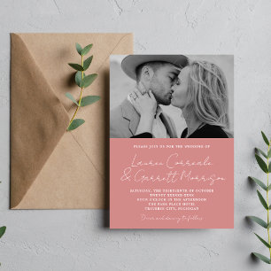 True Simplicity 3 Modern Dusty Pink Photo Wedding Invitation