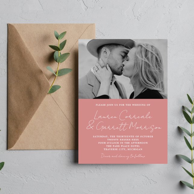 True Simplicity 3 Modern Dusty Pink Photo Wedding Invitation (Creator Uploaded)
