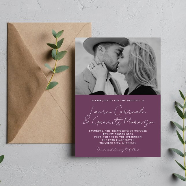 True Simplicity 3 Modern Grape Photo Wedding Invitation (Creator Uploaded)