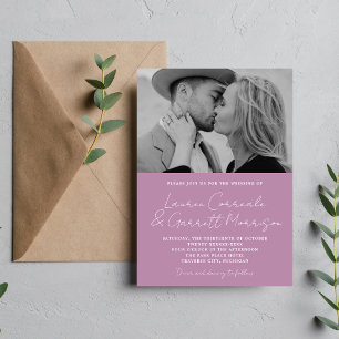 True Simplicity 3 Modern Lavender Photo Wedding Invitation