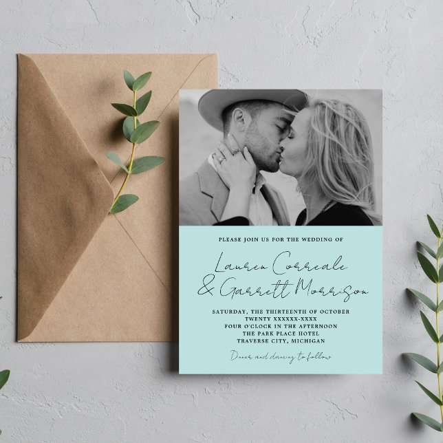 True Simplicity 3 Modern Ocean Mist Photo Wedding Invitation (Creator Uploaded)