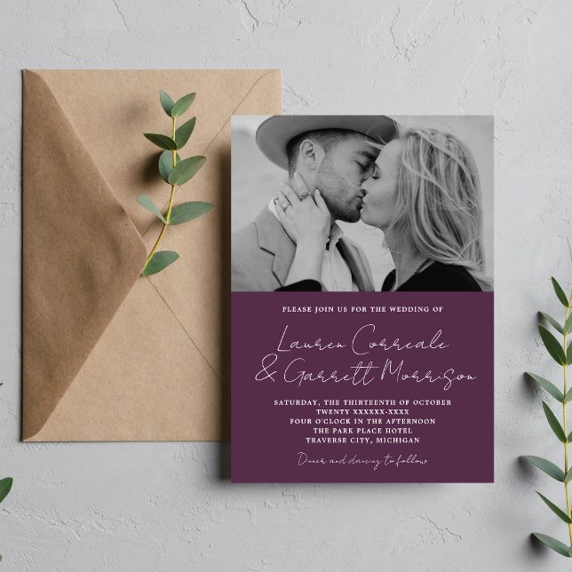 True Simplicity 3 Modern Plum Purple Photo Wedding Invitation (Creator Uploaded)