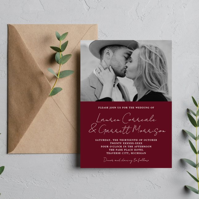 True Simplicity 3 Modern Rosewood Photo Wedding Invitation (Creator Uploaded)