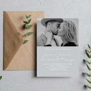 True Simplicity 3 Modern Sterling Photo Wedding Invitation