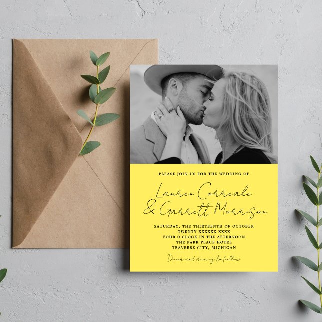 True Simplicity 3 Modern Sunflower Photo Wedding Invitation (Creator Uploaded)