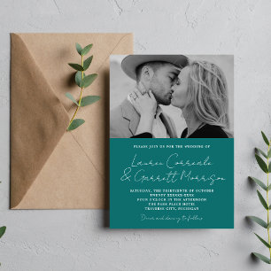 True Simplicity 3 Modern Teal Photo Wedding Invitation