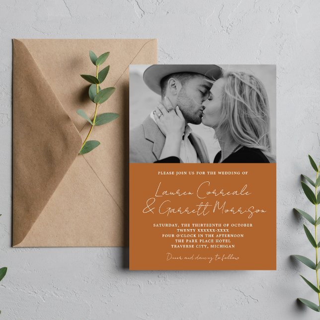 True Simplicity 3 Modern Terracotta Photo Wedding Invitation (Creator Uploaded)