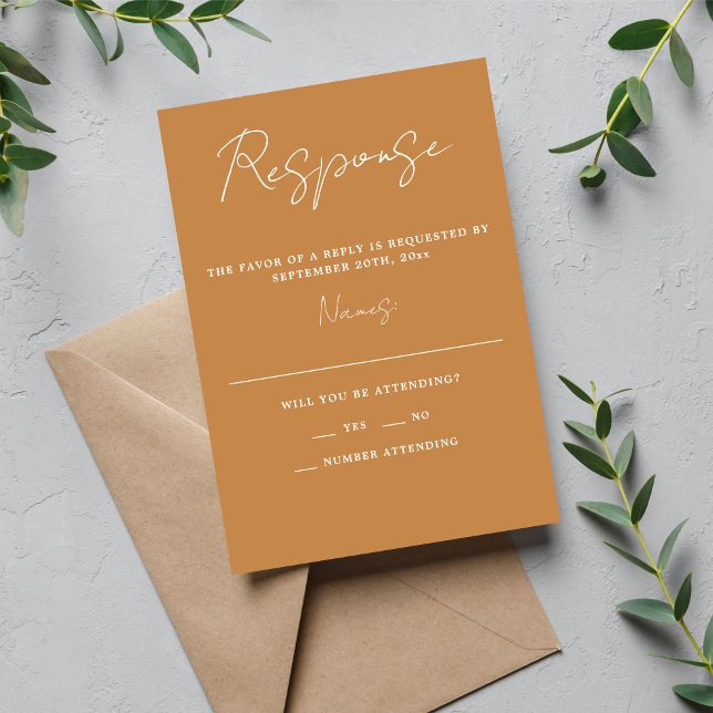 True Simplicity 3 Script Minimal Apricot Wedding RSVP Card (Creator Uploaded)