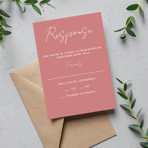 True Simplicity 3 Script Minimal Dusty Rose RSVP Card
