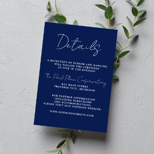 True Simplicity 3 Script Minimal Ink Blue Wedding Enclosure Card