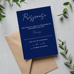 True Simplicity 3 Script Minimal Ink Blue Wedding RSVP Card