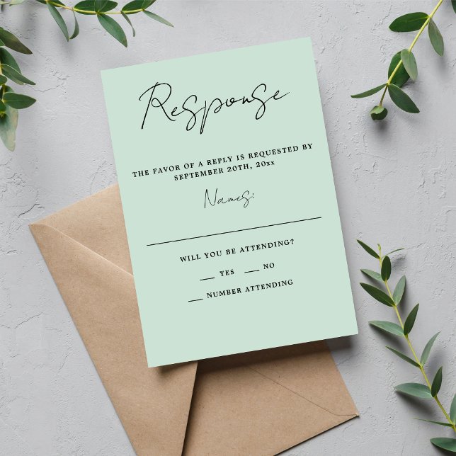 True Simplicity 3 Script Minimal Mint Wedding RSVP Card (Creator Uploaded)