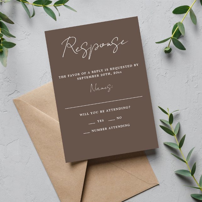 True Simplicity 3 Script Minimal Mushroom Wedding RSVP Card (Creator Uploaded)