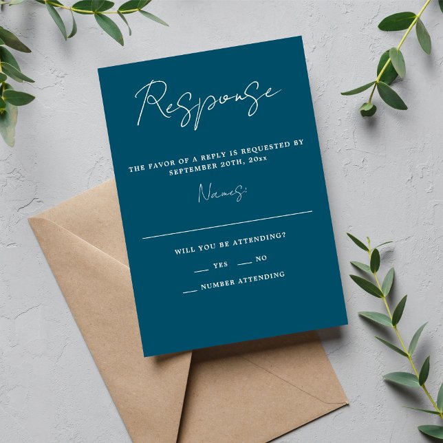 True Simplicity 3 Script Minimal Neptune Wedding RSVP Card (Creator Uploaded)