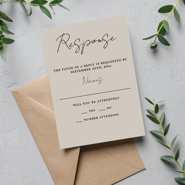 True Simplicity 3 Script Minimal Oyster Wedding RSVP Card (Creator Uploaded)