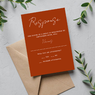 True Simplicity 3 Script Minimal Rust Wedding RSVP Card