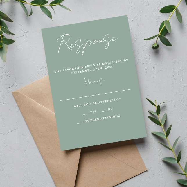 True Simplicity 3 Script Minimal Sage Wedding RSVP Card (Creator Uploaded)