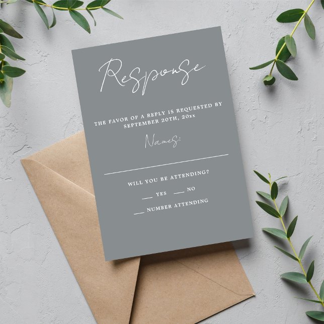 True Simplicity 3 Script Minimal Stone Wedding RSVP Card (Creator Uploaded)
