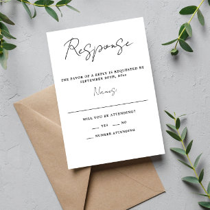 True Simplicity 3 Script Simple Minimalist Wedding RSVP Card