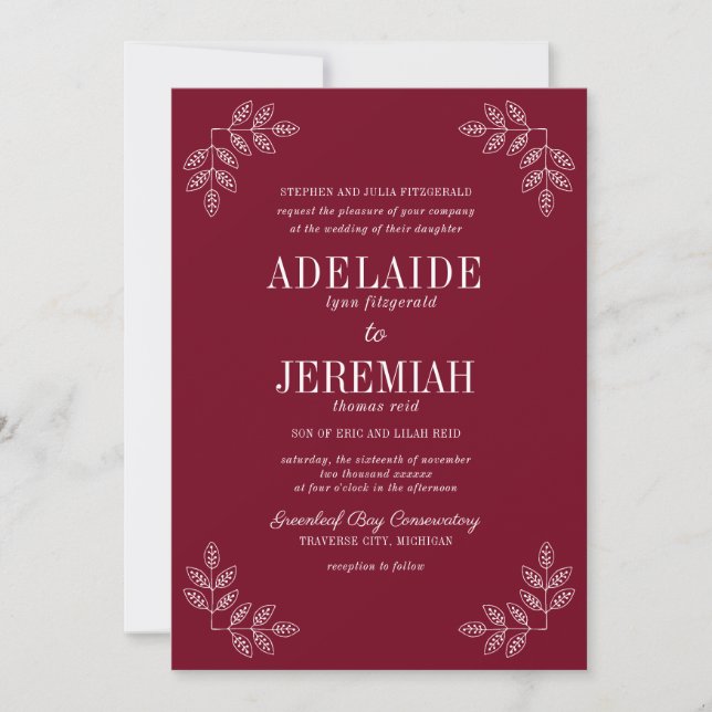 True Simplicity 6 Burgundy Floral Wedding Invitation (Front)