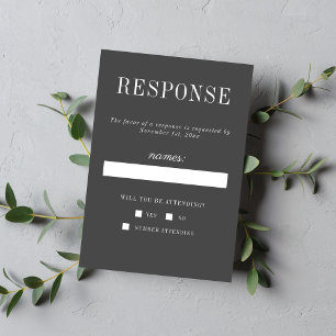 True Simplicity 6 Charcoal Minimalist Wedding RSVP Card
