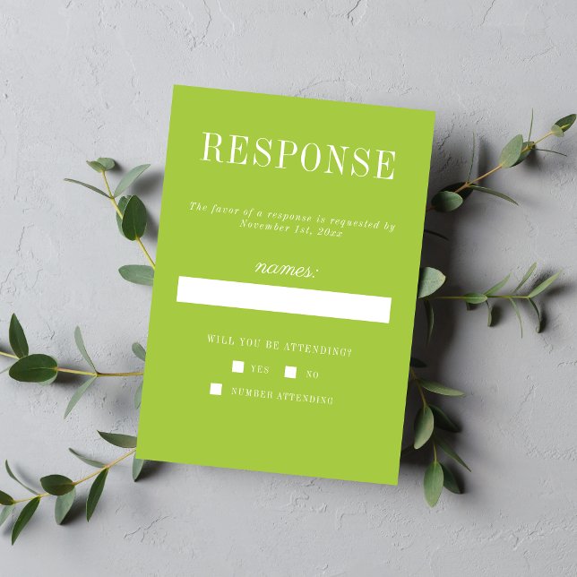 True Simplicity 6 Chartreuse Minimalist Wedding RSVP Card (Creator Uploaded)