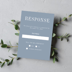 True Simplicity 6 Dusty Blue Minimalist Wedding RSVP Card