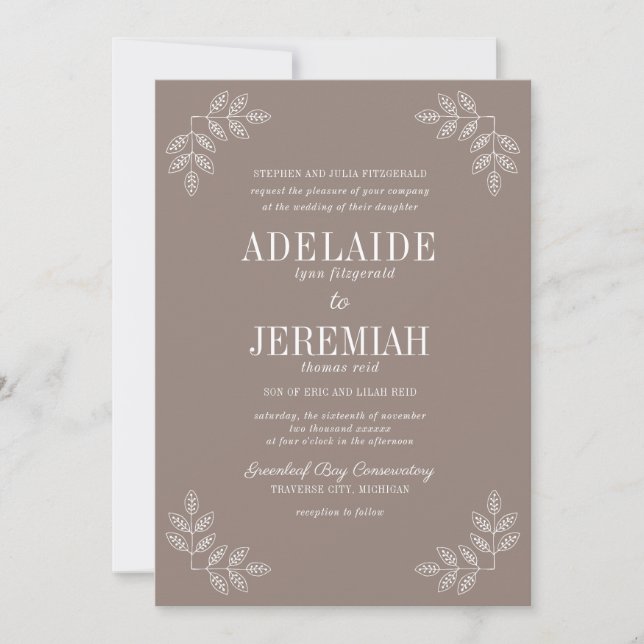 True Simplicity 6 Floral Taupe Wedding Invitation (Front)