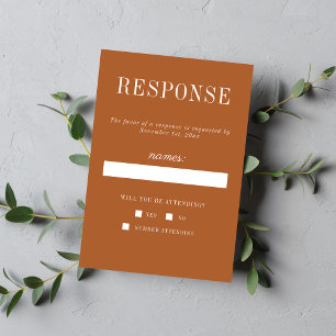 True Simplicity 6 Terracotta Minimalist Wedding RSVP Card
