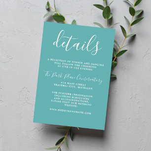 True Simplicity Caribbean Teal Minimalist Wedding Enclosure Card