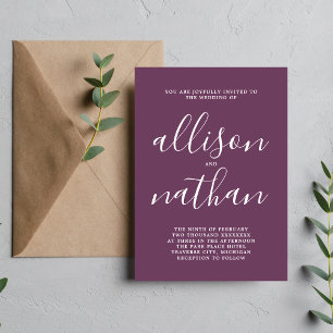 True Simplicity Grape Script Minimalist Wedding Invitation