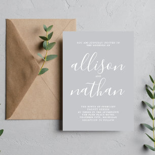 True Simplicity Light Grey Minimalist Wedding Invitation