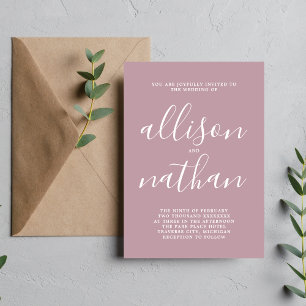 True Simplicity Mauve Minimalist Wedding Invitation