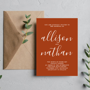 True Simplicity Rust Script Minimalist Wedding Invitation