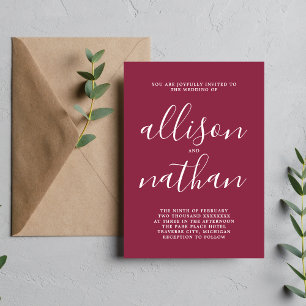 True Simplicity Script Claret Minimalist Wedding Invitation
